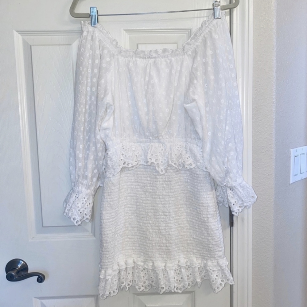 Daisy Chain White Eyelet Lace Ruched Dress Spell & The Gypsy - Picture 5 of 9